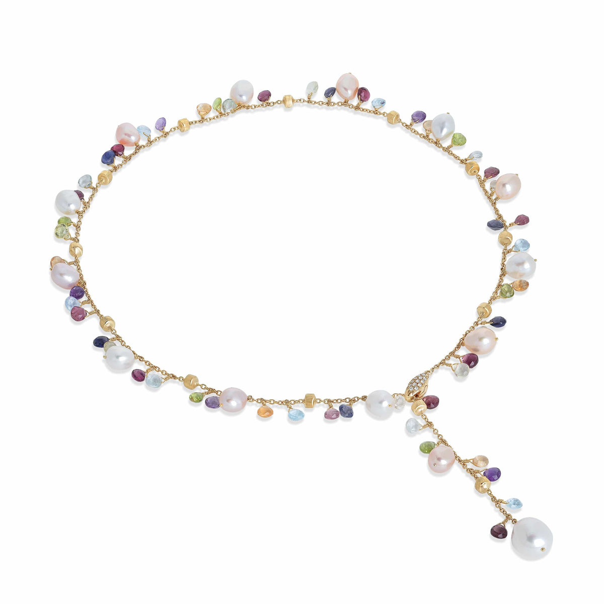 Mixed Gemstone and Pearl Lariat Necklace