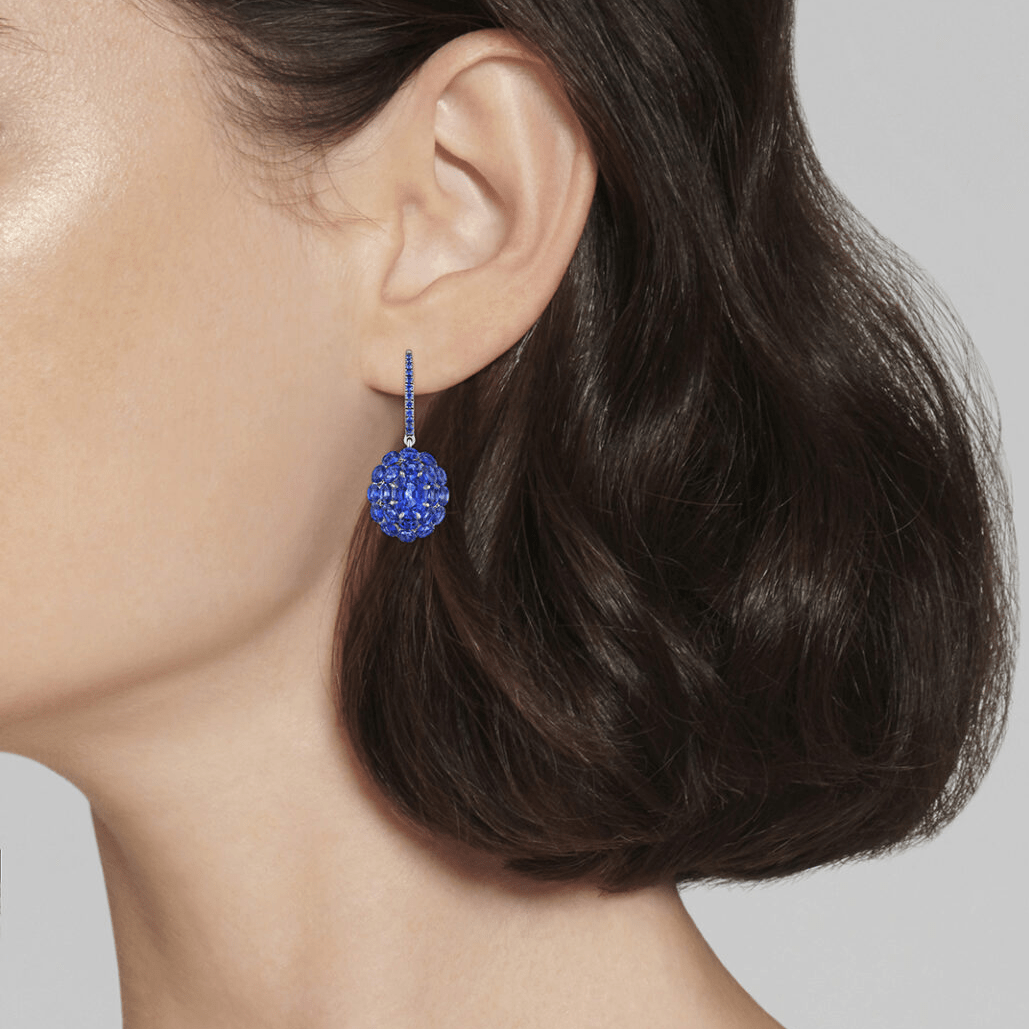 Blue Sapphire Cluster Drop Earrings