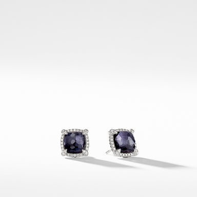 Chatelaine Pave Bezel Earring with Black Orchid and Diamonds mm
