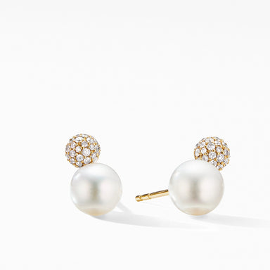 Solari Stud Earrings in 18K Yellow Gold with Pearls and Diamonds