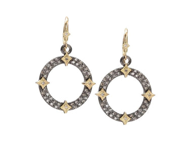 Stslvr/ Champagne Diamond Old World Circle Disc Earrings