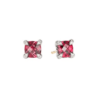 Châtelaine Stud Earrings in Garnet with Diamond Accents