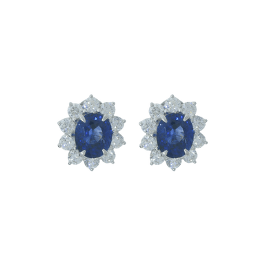 Blue Sapphire and Diamond Halo Earrings