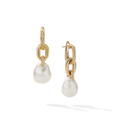 DY Madison Pearl Chain Drop Earrings in 18K Yellow Gold