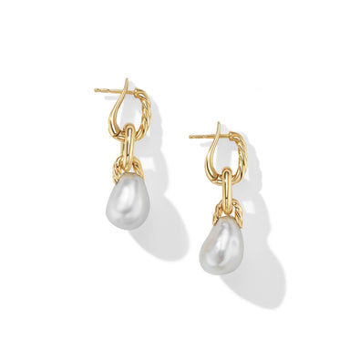 DY Madison Pearl Chain Drop Earrings in 18K Yellow Gold