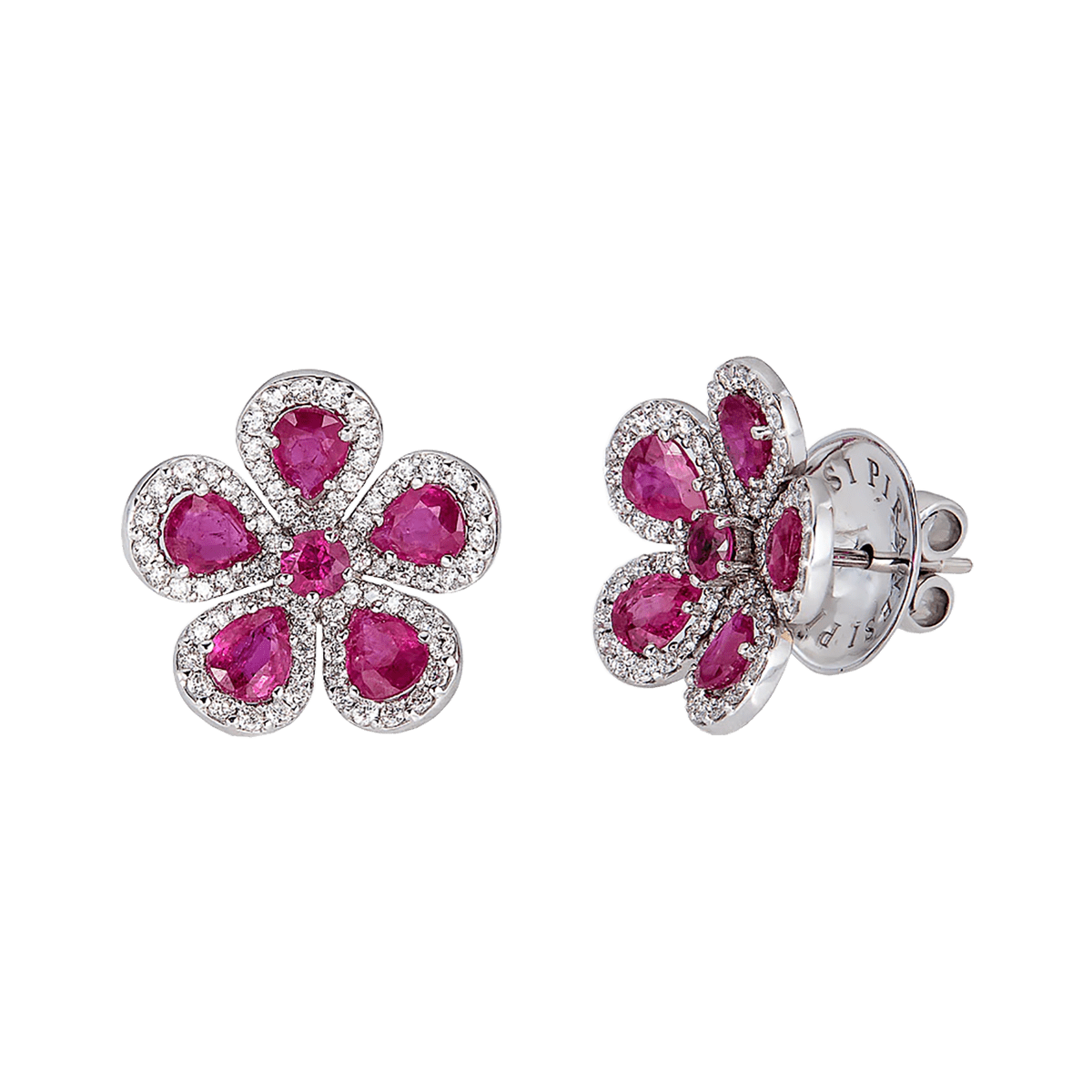 Classic Flower Earrings in Ruby with Diamond