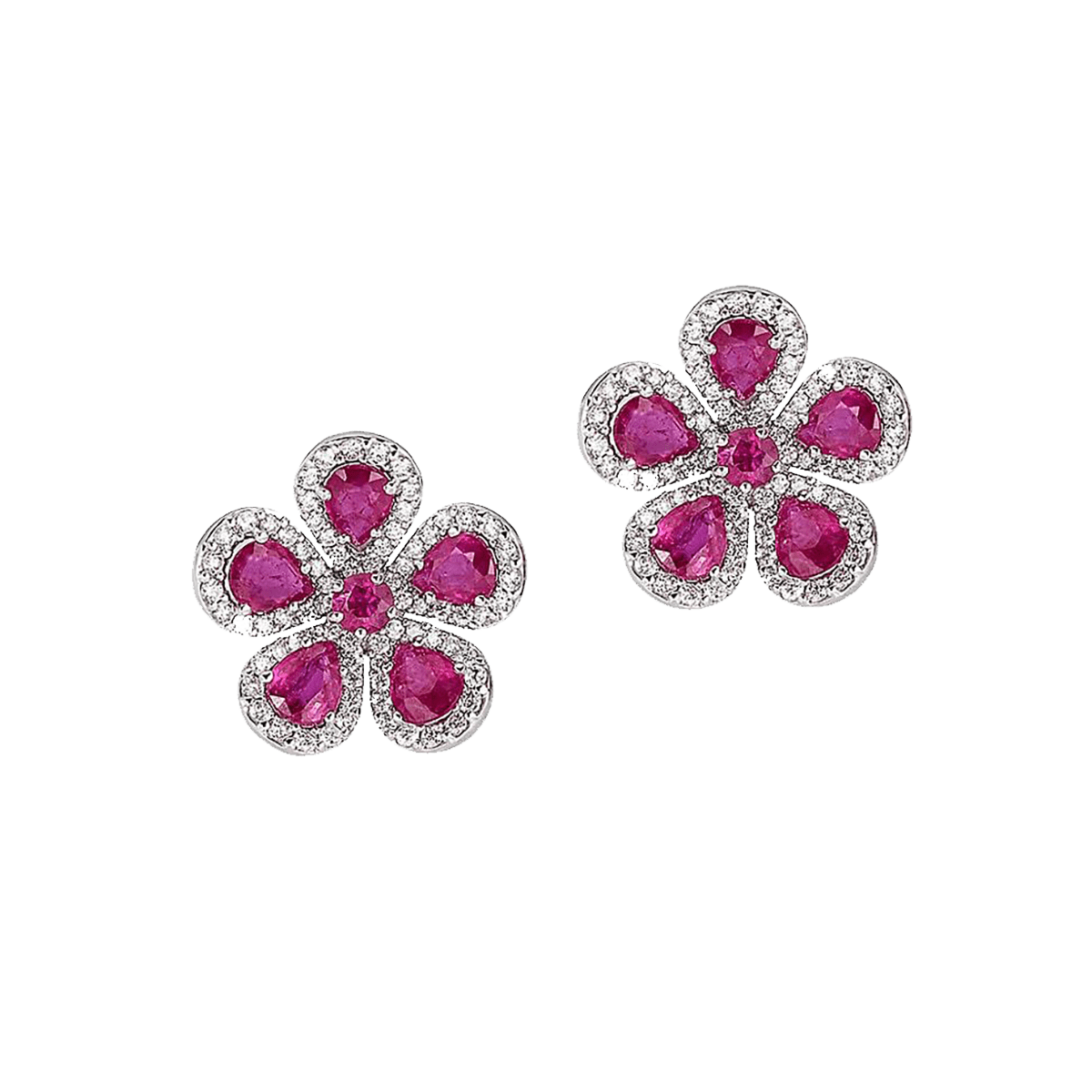 Classic Flower Earrings in Ruby with Diamond