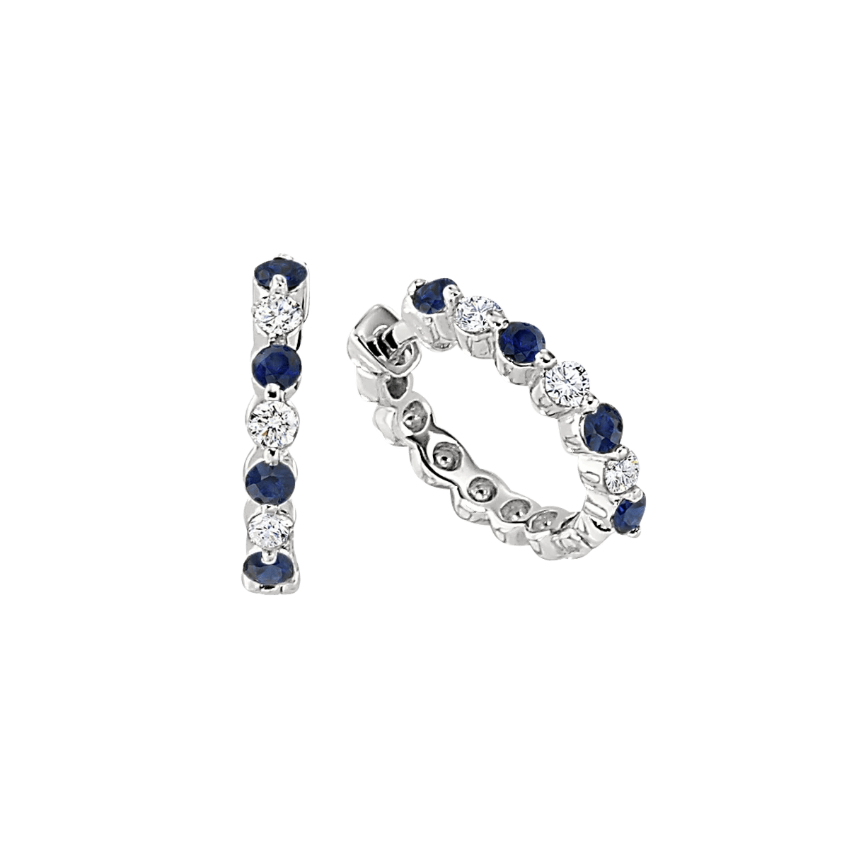 Blue Sapphire and Diamond Small Hoop Earrings