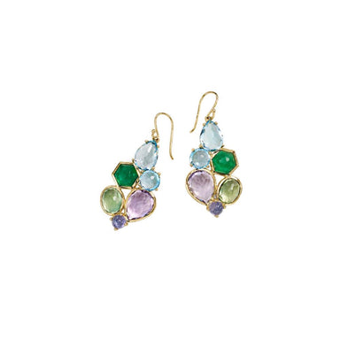 6 Stone Cluster Earrings in 18K Gold