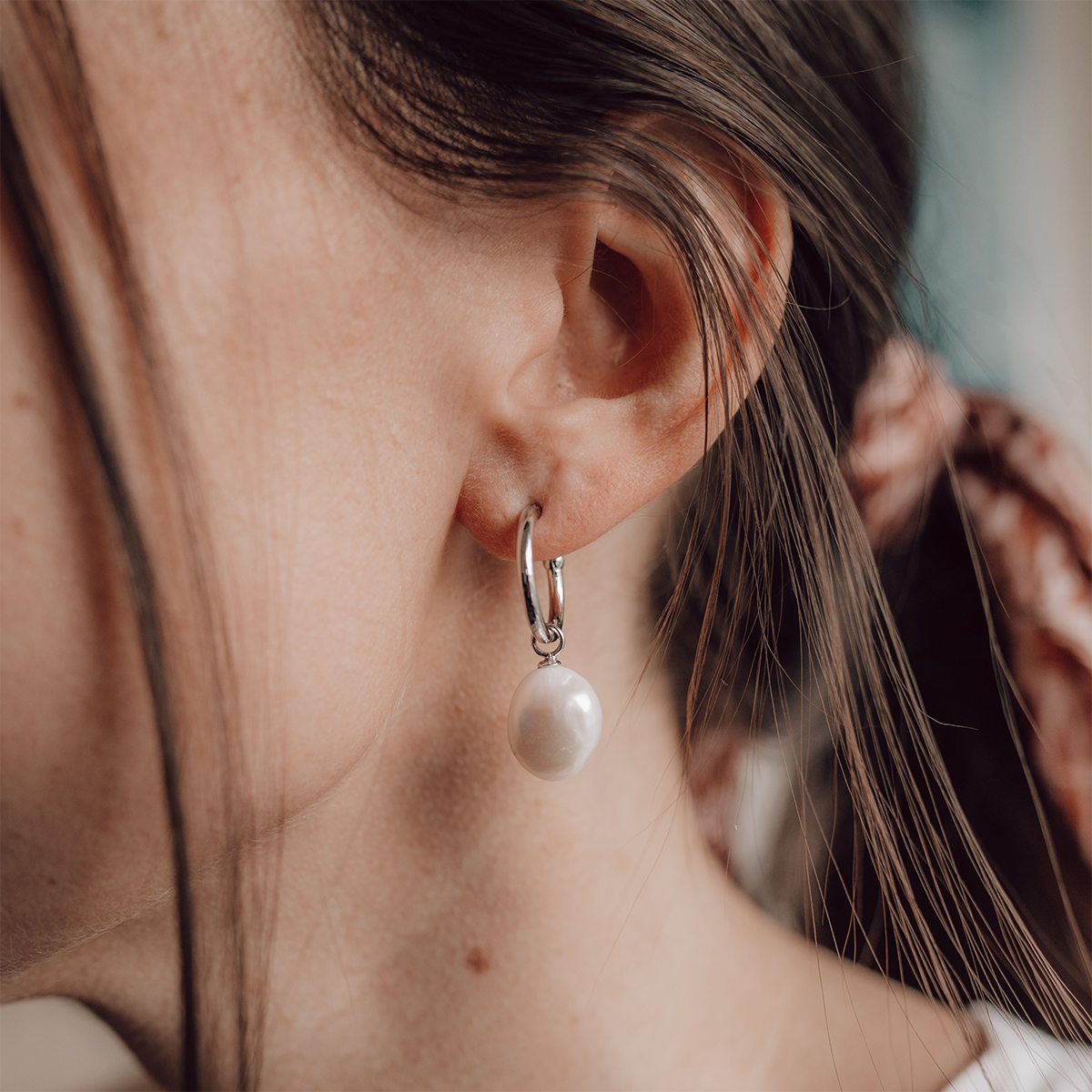 Fresh Water Pearl Hoop & Drop Earrings