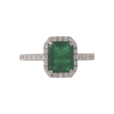 Emerald and Diamond Halo Ring