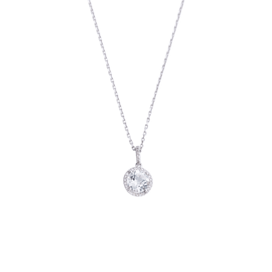 White Topaz and Diamond Halo Pendant