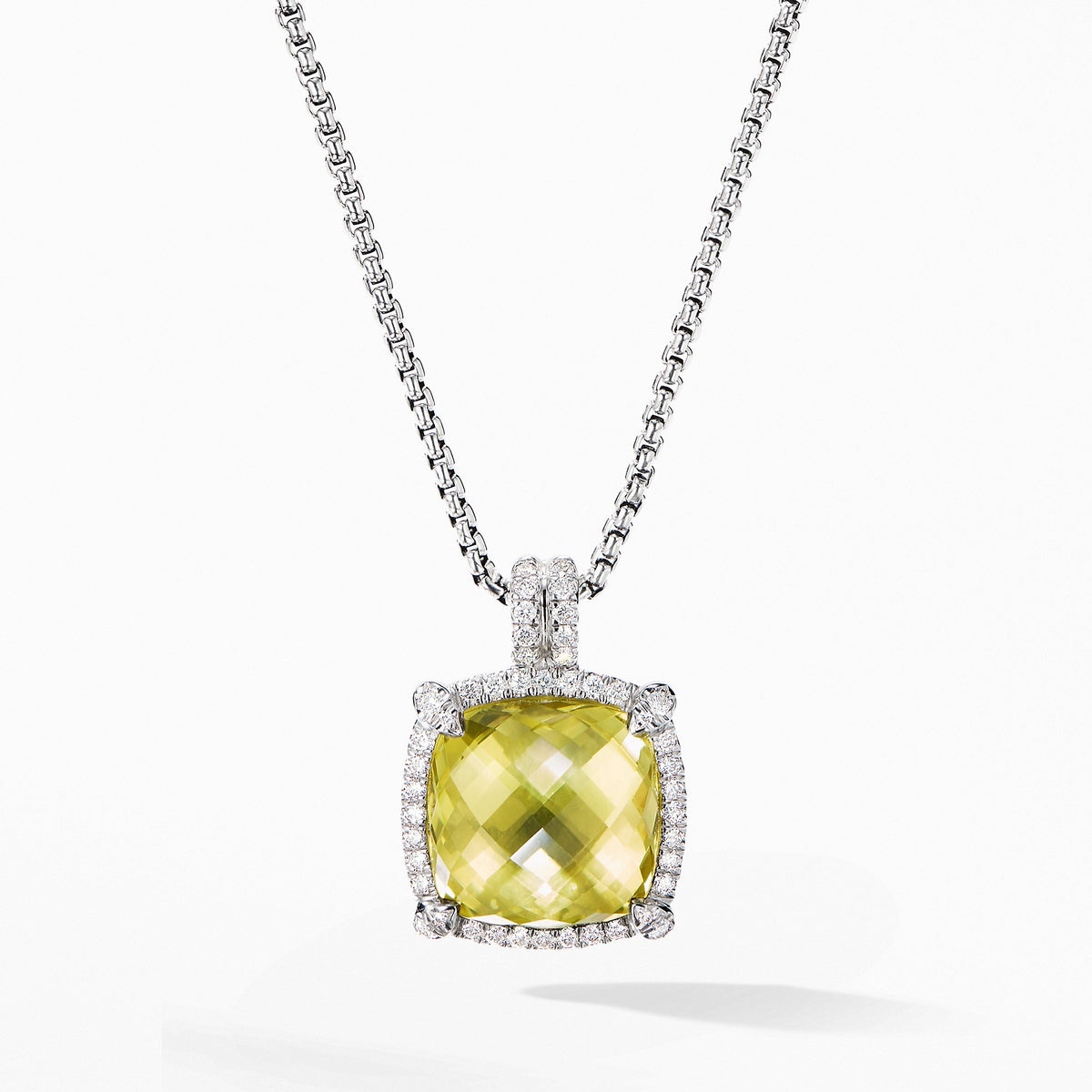 Chatelaine Pave Bezel Pendant Necklace with Lemon Citrine