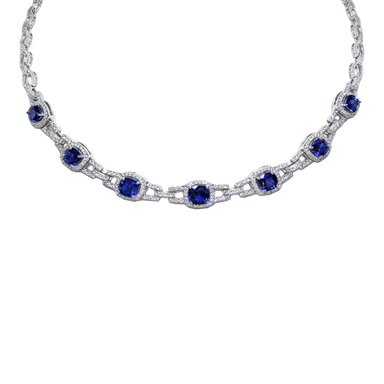 Sri Lanka Blue Sapphire & Diamond Chain Link Necklace