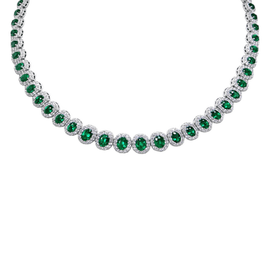 Emerald & Diamond Graduated Halo Necklace