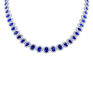 Blue Sapphire & Diamond Graduated Halo Necklace