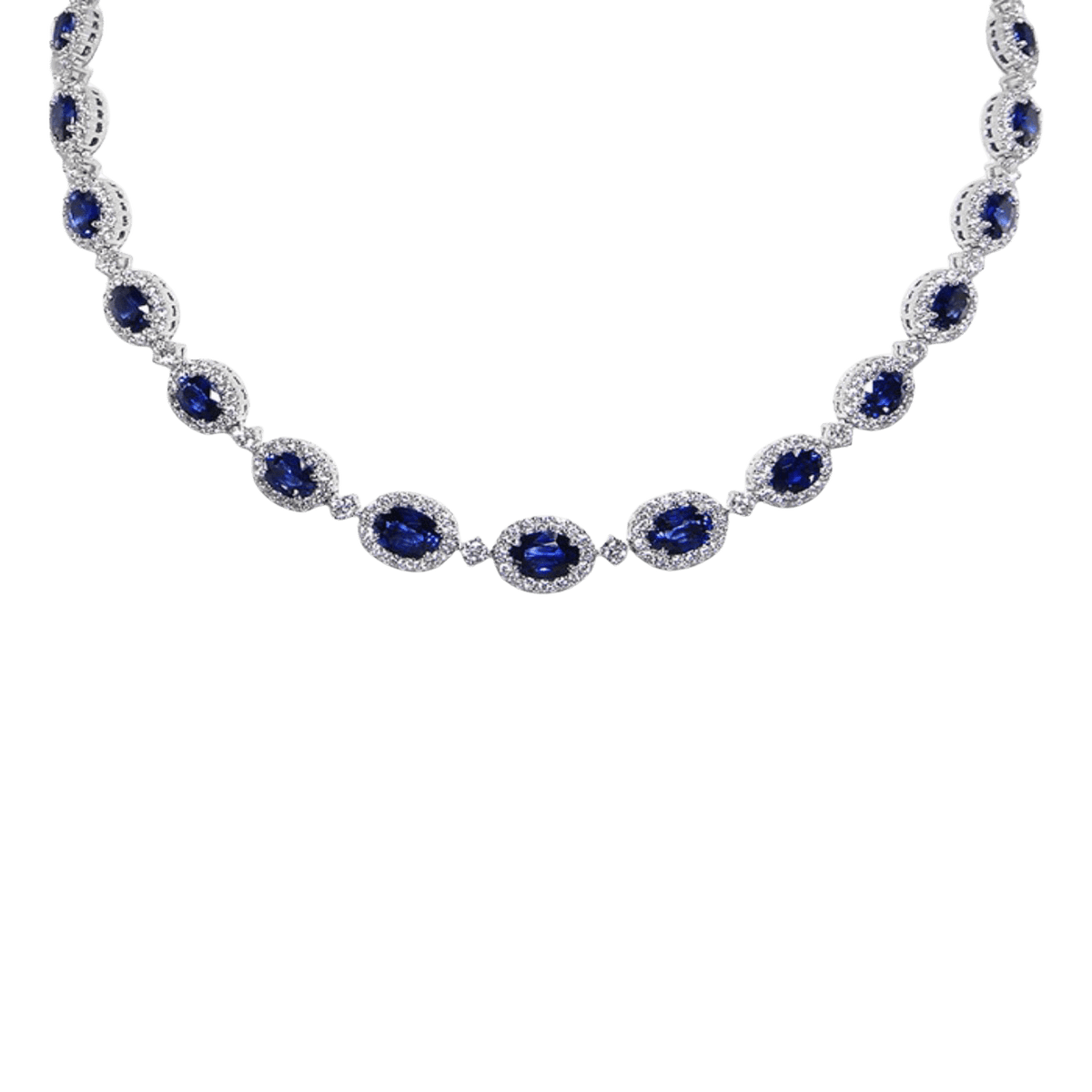 Sri Lanka Blue Sapphire & Diamond Graduated Halo Necklace