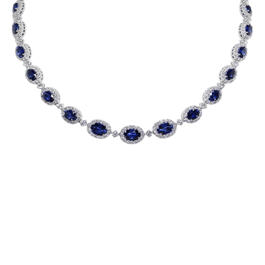 Sri Lanka Blue Sapphire & Diamond Graduated Halo Necklace