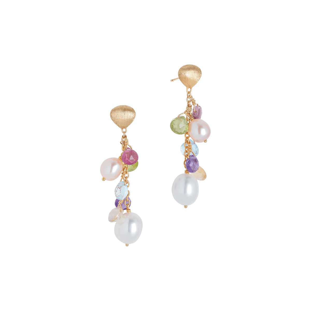 Mixed Gemstone and Pearl Short Drop Earrings