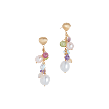 Mixed Gemstone and Pearl Short Drop Earrings