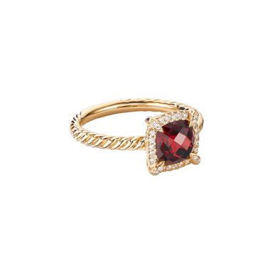 Petite Châtelaine Ring in Garnet with Diamond Halo