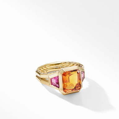 Novella Three Stone Ring in 18K Yellow Gold with Madeira Citrine and Rubellite