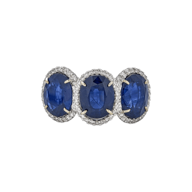 Classic Three Stone Ring in Blue Sapphire