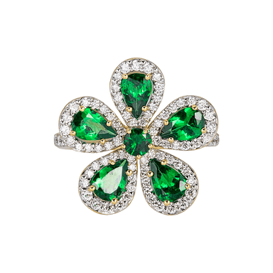Classic Flower Ring in Green Tsavorite