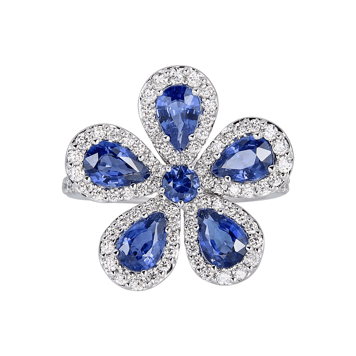 Classic Flower Ring in Blue Sapphire