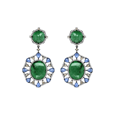Emerald, Sapphire, and Diamond NWL Earrings
