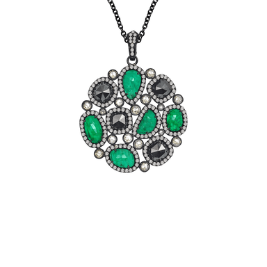 Emerald Diamond Nwl Pendant on Diamond Station Chain