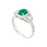 Emerald and Diamond Three-Stone Halo Ring