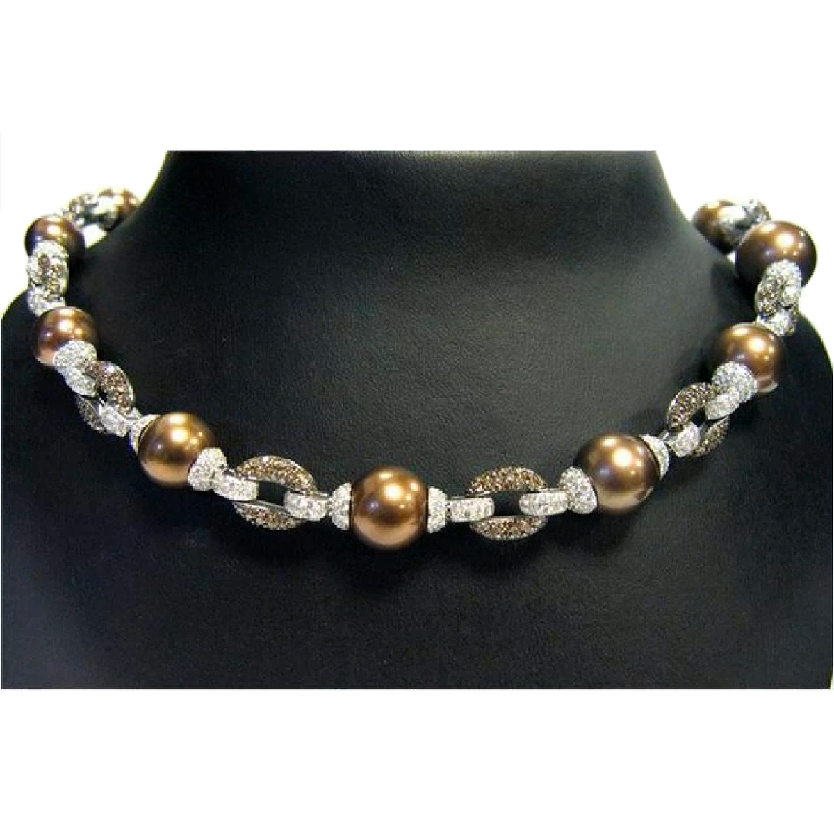 Brown Pearl Necklace with Diamond Accents