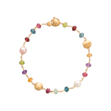 Pearl, Golden Boules, and Mixed Gemstone Single Strand Africa Bracelet