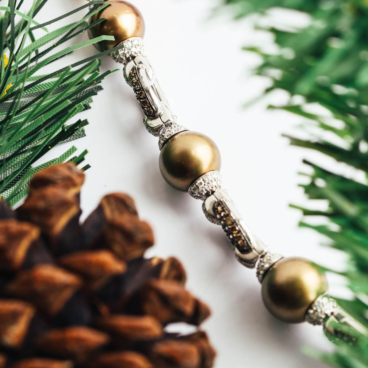 Brown Pearl Necklace with Diamond Accents